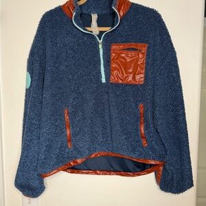 Fabletics Cozy Blue & Copper Fleece Pullover